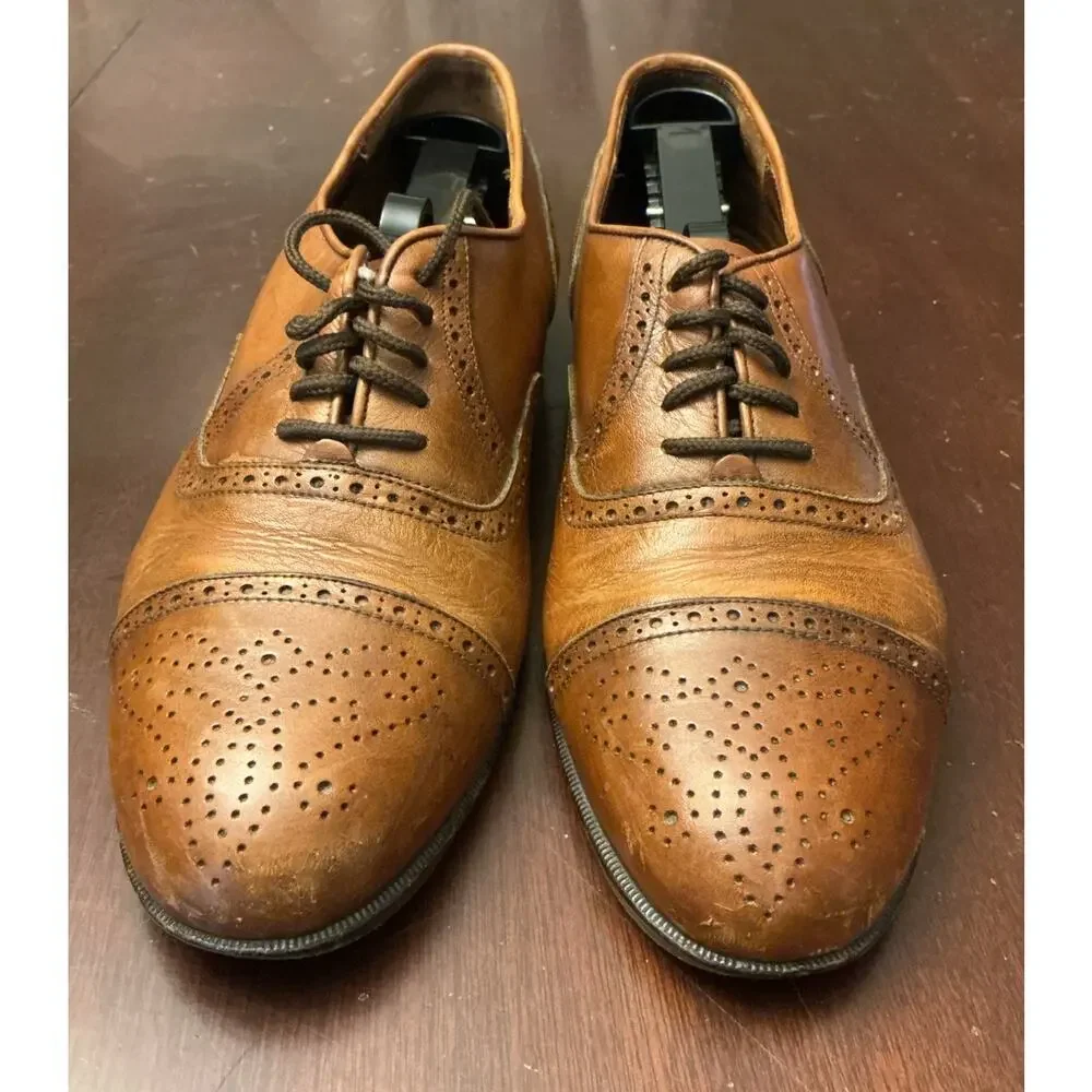 FERRADINI Hand Made Brown Leather Dress Shoes Mens SIZE 8.5 B Made In Italy